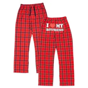 Flannel Plaid Pajama Pants ?C "I Love My Boyfriend" Valentine??s Day Gift couples matching pjs
