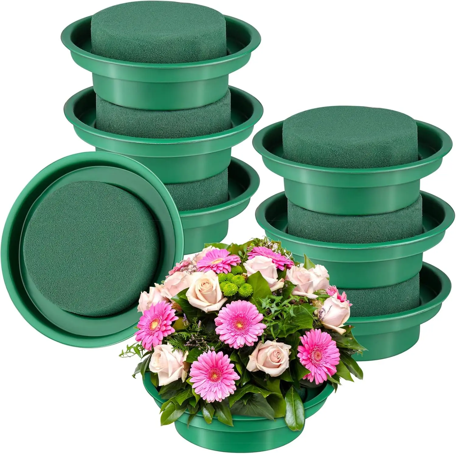 8 Packs Green Floral Foam Rounds in Bowls DIY Flower Arrangement Kit for Fresh and Artificial Flowers, 4.7 Inch Diameter, Simple Style, Flower Foam, ARTIFICIAL PLANT pink room decor campingessentials
