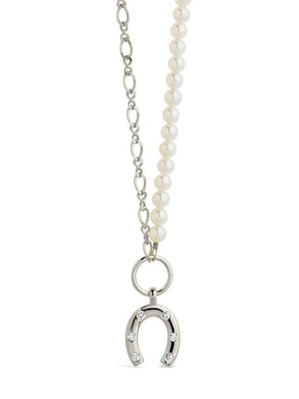 Elva Pearl CZ Horseshoe Necklace