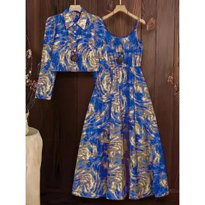 Elegant Women's Dress Set, Stylish Long Sleeve A-Line Maxi Dress, Perfect for Parties & Special Occasions, High-Quality Fabric
