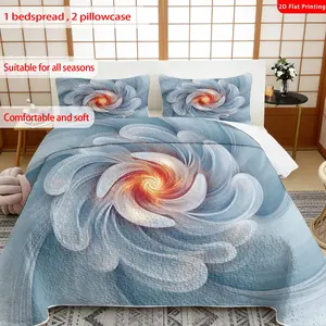 All-Season Comfort! Ethereal Blue & Gold Swirl Quilt 3Pcs Swirl Flower Quilted Bedspread Set | 1 Bedspread + 2 Pillowcases | Breathable Microfiber |TikTok Trend 🛏️|  All Sizes (Twin/Queen/King)
