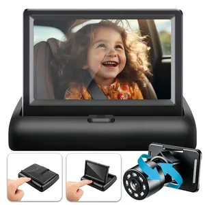 Car Camera, 1080P Car Monitor with Night Vision Feature,  4.3'' HD Display with Wide Clear View,  Safety Car Rear-Facing Seat Mirror, 360° Rotation Plug and Play Easy Install, New Moms Gift