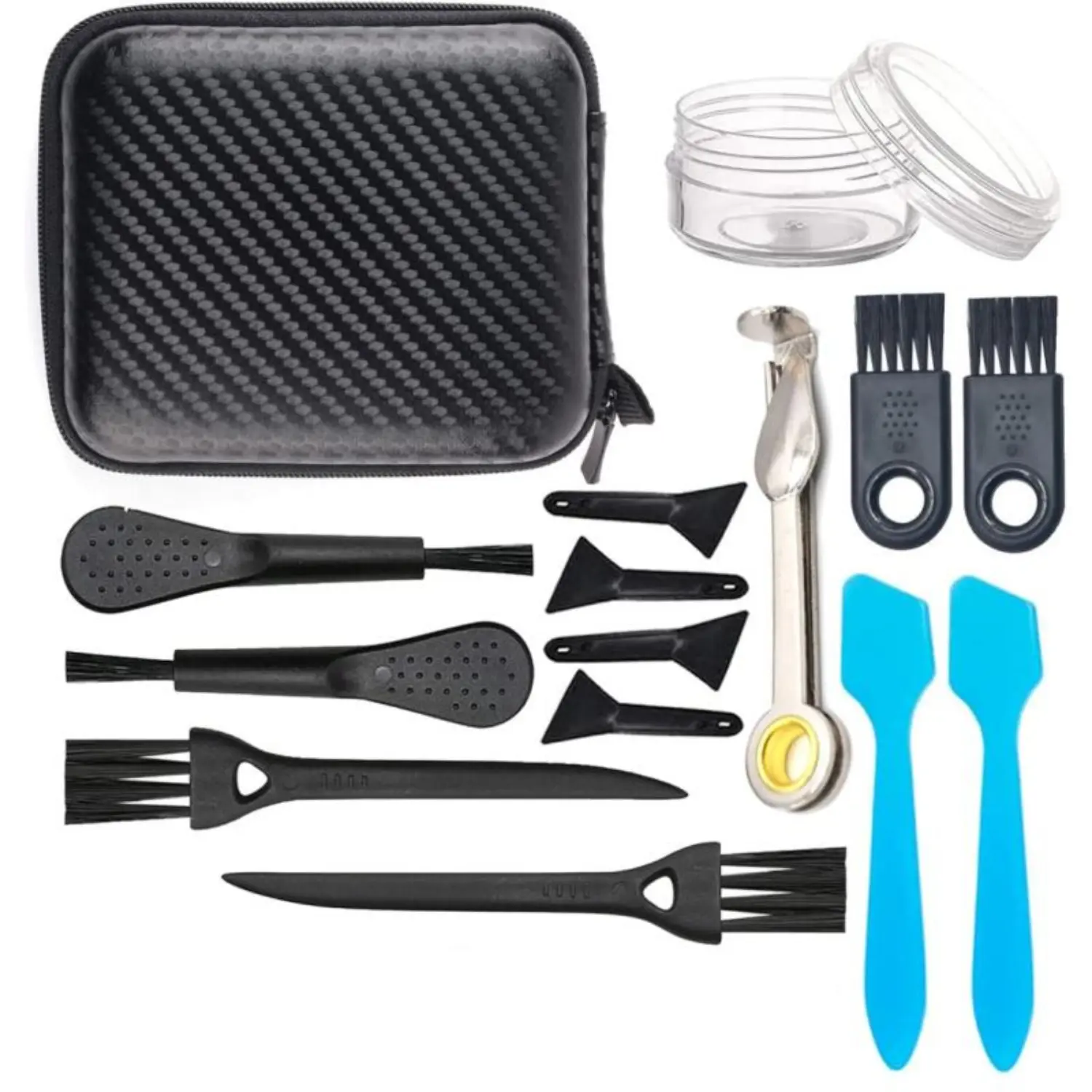 15 Pcs Brushes Scrapers Spoons Set for Grinder,Including 6 Scrapers,6 Cleaning Brushes,with 3 in 1 Pipe Cleaners Tool,1 Plastic Jar and Storage Box,Home Supplies Kitchen Metal Crevice Hard household use