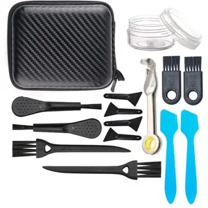 15 Pcs Brushes Scrapers Spoons Set for Grinder,Including 6 Scrapers,6 Cleaning Brushes,with 3 in 1 Pipe Cleaners Tool,1 Plastic Jar and Storage Box,Home Supplies Kitchen Metal Crevice Hard household use