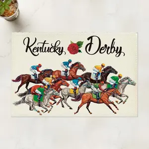 4PCS Horse Racing Party Tablecloths, Derby Day Table Mats Kentucky Horse Race Party Decorations Washable Non Slip Heat Resistant Dining Table Mats for Kitchen Home Dining Decor 18x12 Inch