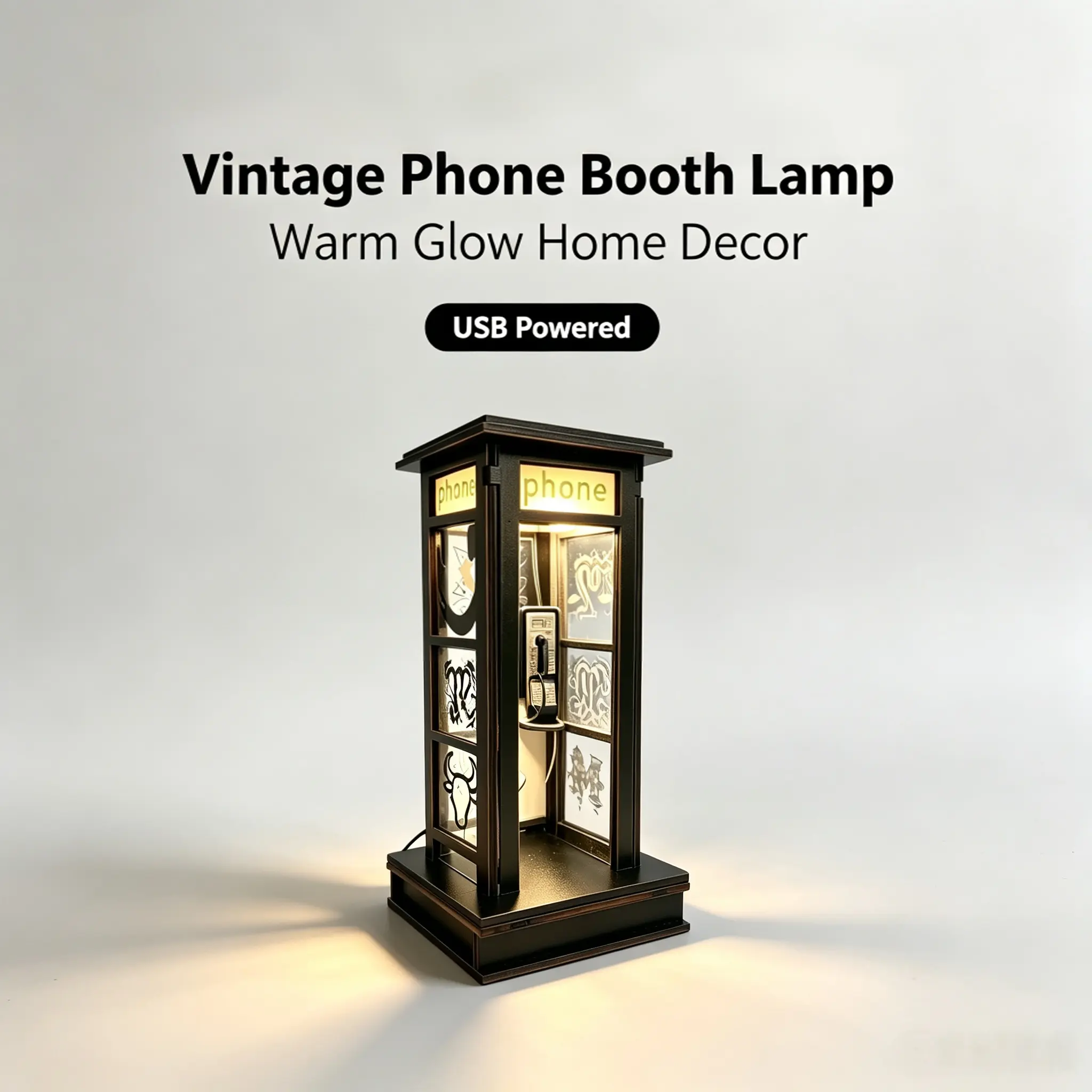 Vintage Phone Booth Table Night Light - USB-Powered Retro Decor Lamp, Unique Gift for Home Bar, Bedroom Decor