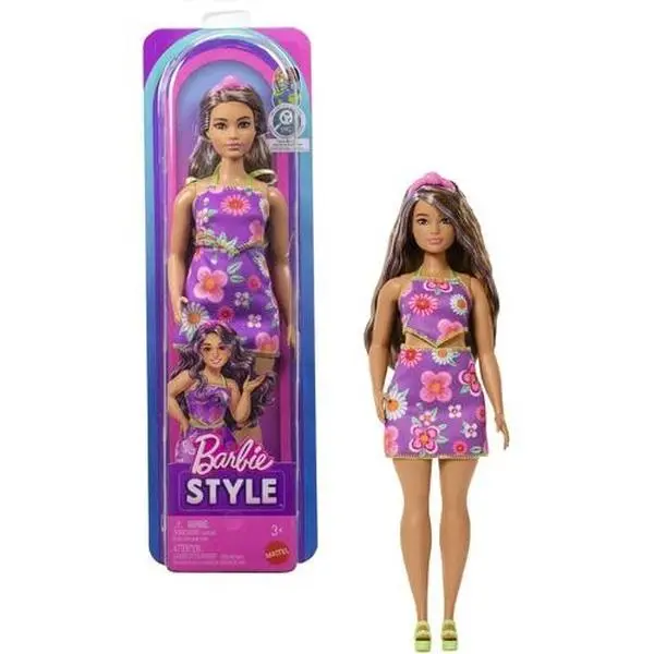 Barbie Fashionistas Doll #244 With Floral Halter Dress, Purple-Streaked Brown Hair  [COLLECTIBLES] Paper Doll