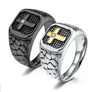 Simple and Elegant Business Style Textured Cross Pattern Stainless Steel Men's Ring for Daily Casual Wear Accessories