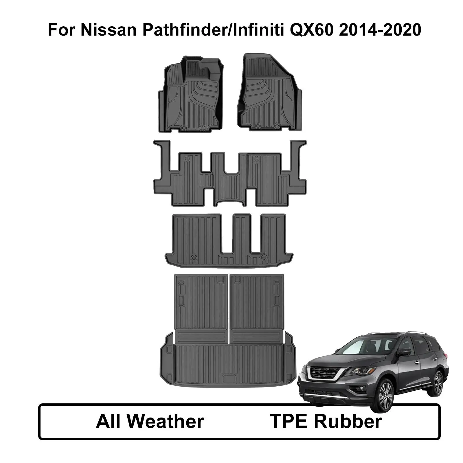 AOMSAZTO 7Pcs Heavy Duty Rubber Custom Fit Car Floor Mats & Cargo Liner For Nissan Pathfinder/Infiniti QX60 7-Seat 2014-2020, Anti-Slip, Dirt Shield, Easy to Clean, Truck Floor Mats, 30-Day Money-Back Guarantee Car Mats Car Accessories Women