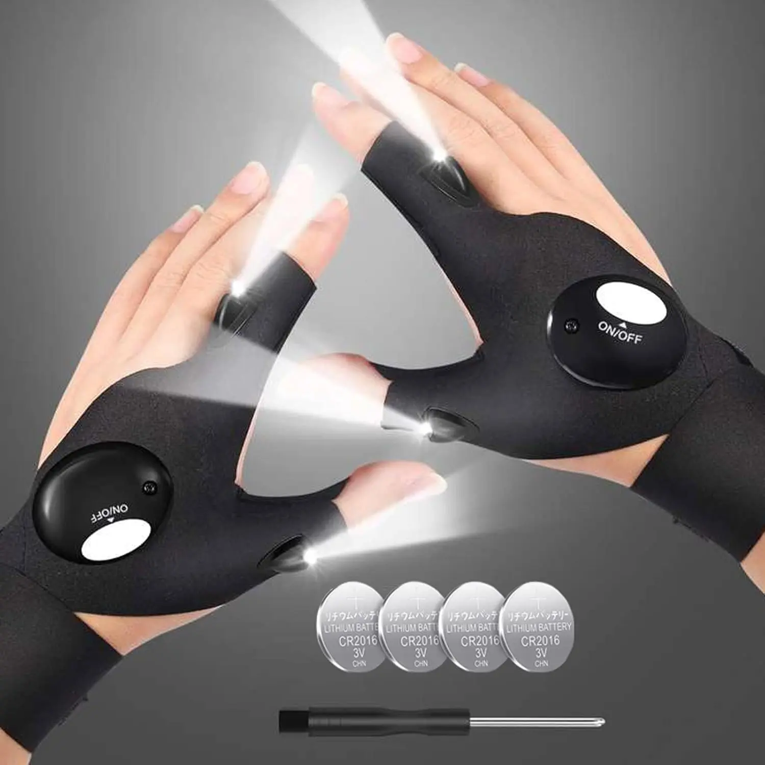 LED Flashlight Gloves Stocking Stuffers Gifts for Men Christmas White Elephant Gifts for Adults Dad Him Boyfriend Birthday Father's Day Cool Gadget Finger Lights for Fishing Camping Waterproof Adjustable Strap Unisex Design