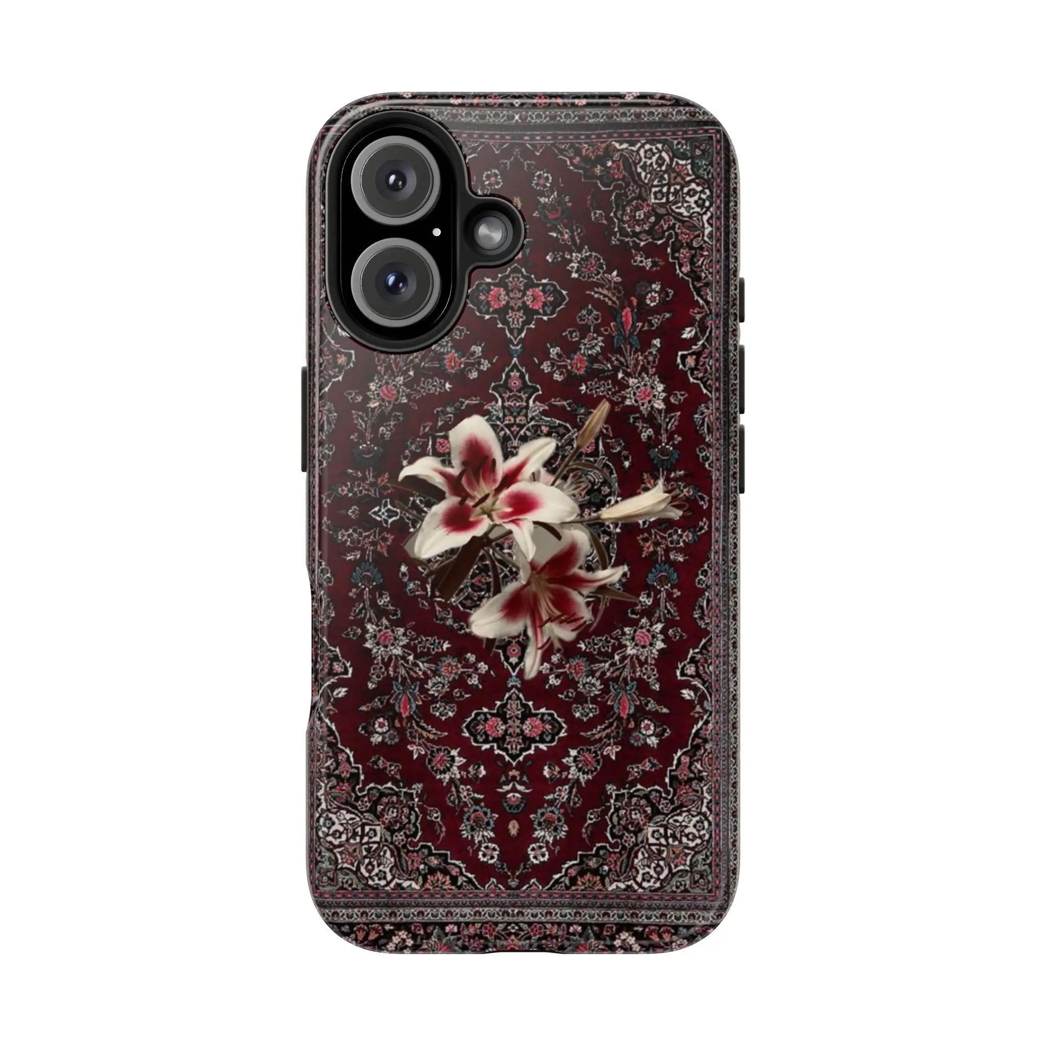 Aesthetic Floral Persian Carpet Phone Case  Vintage Lily Flower Art Cover  Compatible with iPhone 13 Pro