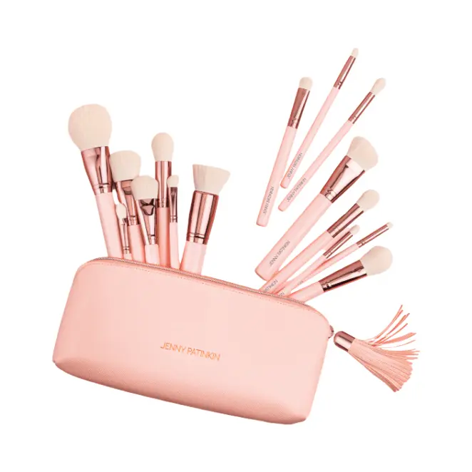 Jenny Patinkin 15-Piece Luxury Makeup Brush Set with Vegan Leather Case - Plastic Bristles (2.5x as Many Bristles), All Face & Eyes Brushes, Complexion Tools, Versatile Girly Beauty Accessory