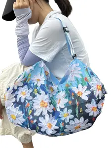 Foldable Washable Women's Shoulder Bag, Reusable Eco-Friendly Shopping Bag, Storage Bag for Travel, Cloth Bags for Outdoors