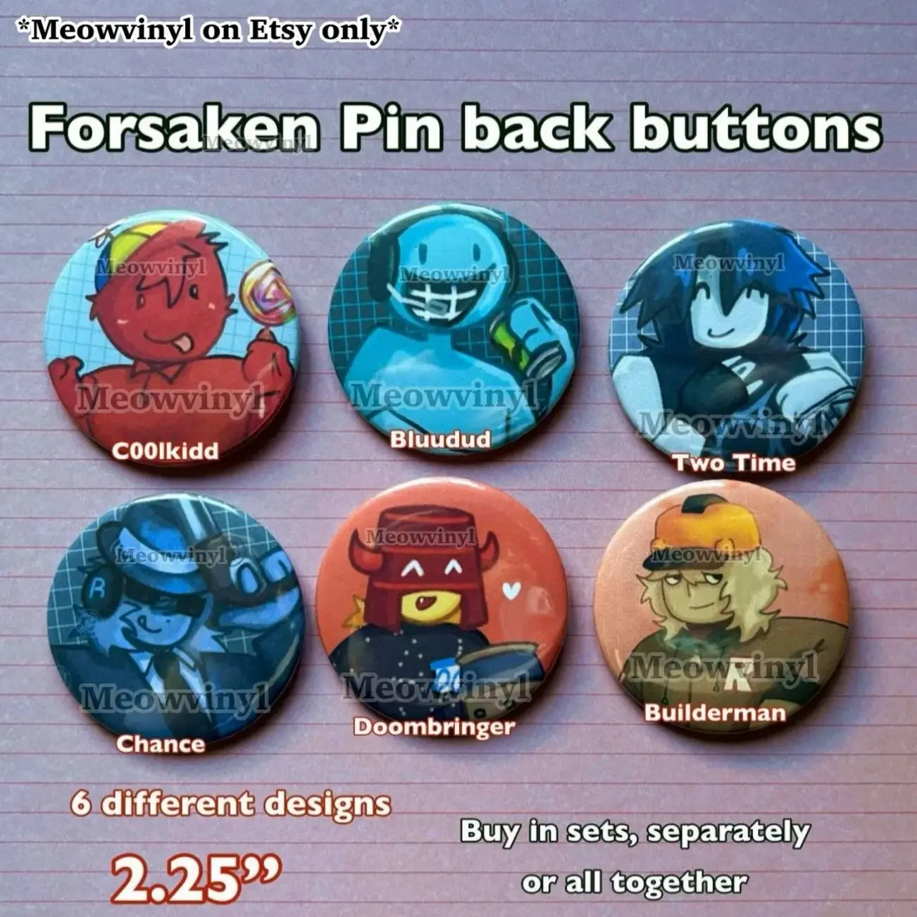 6 Ops (NOT COMBO 6) ROBLOX FORSAKEN Pin Buttons - C00lkidd Bluudud Two Time Pin Gifts