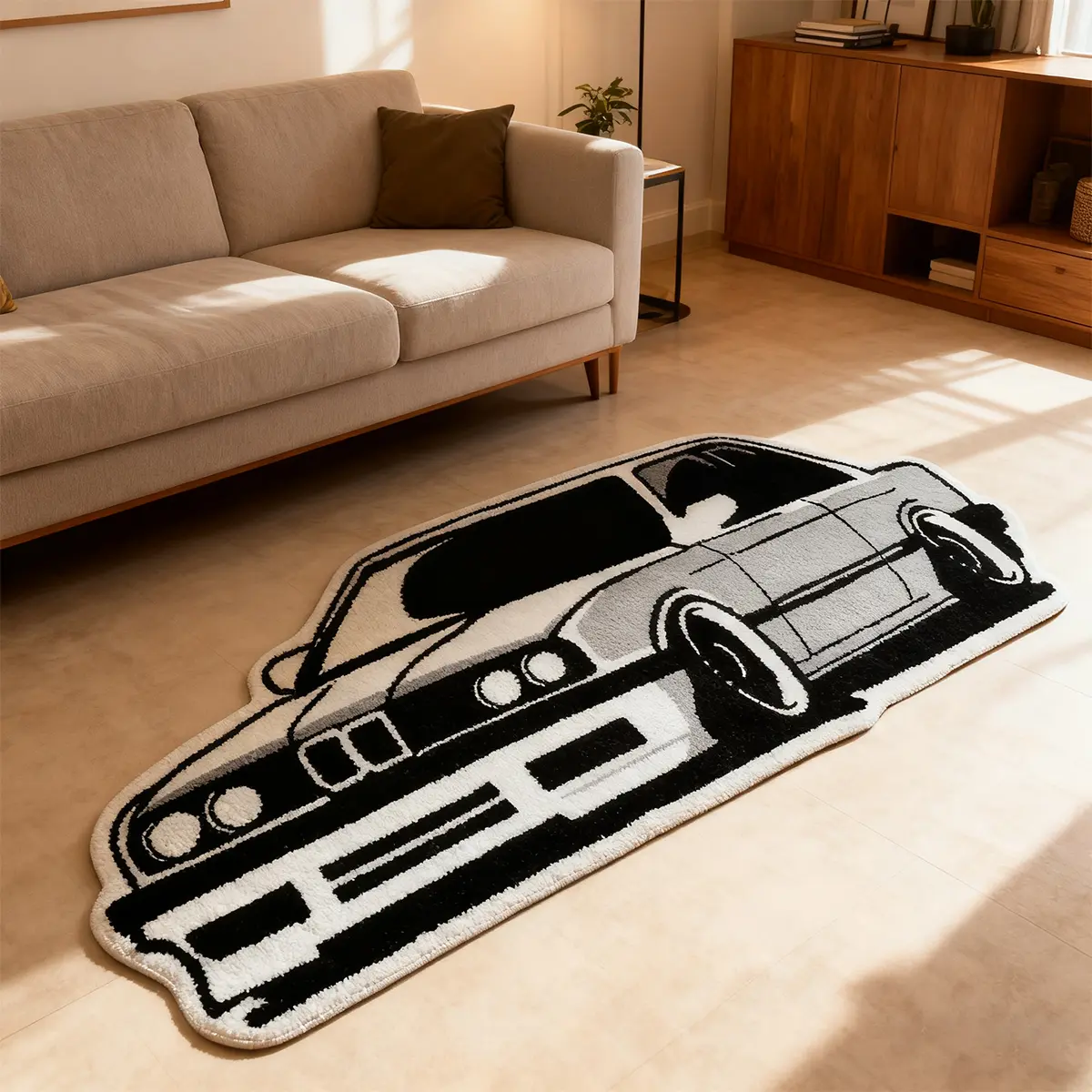 cartoon car pattern rug, 1 count long rug, soft and comfortable decorative rug, fluffy bedside mat, Soft Fluffy Rugs, for home bedroom living room, room decor, for boys' room decoration and daily use, Gifts for boys, Decorative Area Rug