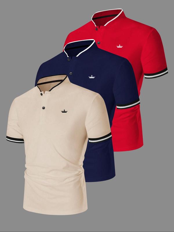 Men's Regular Fit Contrast Trim Polo Shirt, Casual Short Sleeve Half Zip Top for Summer, Fashion Men's Clothes for Daily Wear, Gamis, Casual Sport Shirt Men's Regular Fit Contrast Trim Polo Shirt, Casual Short Sleeve Half Zip Top for Summer, Fashion Men's Clothes for Daily Wear, Gamis, Casual Sport Shirt