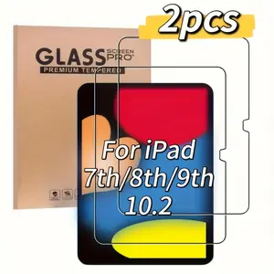 2-piece set suitable for iPad 10.2-inch 2021/2020/2019 models, 9th/8th/7th generation models, 9H hardness anti fingerprint and anti impact, full tablet protection, high gloss design, durable glass material, tight fit