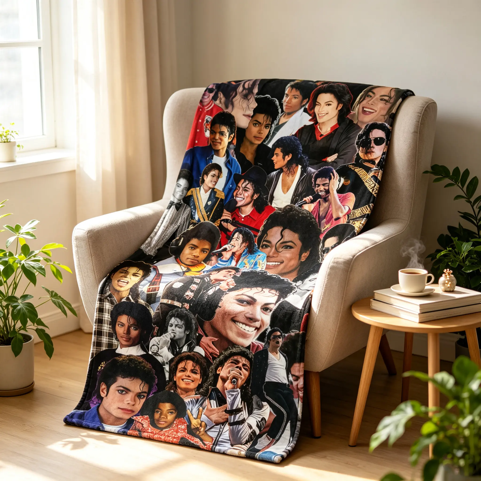 Michael Jackson Music Legend 60-Inch Wrinkle-Resistant Fleece Fabric Throw Blanket, Soft Iconic Pop Star Collage Design for Bed, Couch, Lightweight Air-Conditioning Blanket for Fans, Couch/Bed Use, Flannel Texture