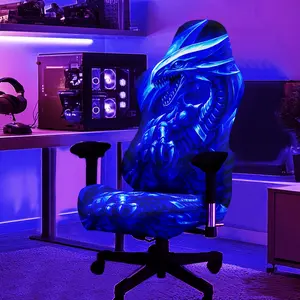 1Set Silver Dragon God Pattern UV Blacklight Reactive Glowing Computer Game Chair Cover, Milk Fiber Fabric With Elastic And Detachable Design That Is Machine Washable. Suitable For Office, Bedroom And Game Chair Decoration Computer Gaming Chair