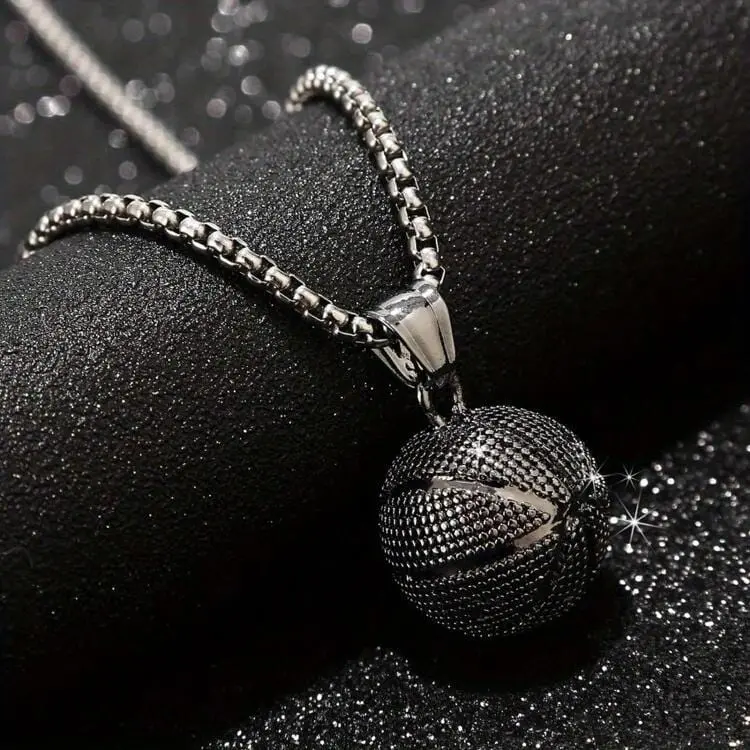 Black Basketball Pendant Necklace Black Basketball Pendant Necklace