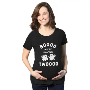Maternity Boo We're Having Two T Shirt Funny Pregnancy Twins Announcement Halloween Tee Funny Graphic Maternity Tee Cute Pregnancy Tees With Plus Sizes Pregnant Halloween Maternity Wear Maternity Shirts Black