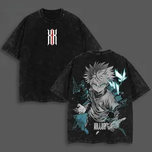 Killua Zoldyck T-Shirt Hunter x Hunter Graphic Anime Tee Oversized Acid Washed Soft Cotton Shirt Anime Streetwear Casual Menswear Unisex Summer Clothing Gift for Anime Fans 90s Graphic American Casual Short Sleeve Tee | Unisex for Daily, Gym & Streetwear