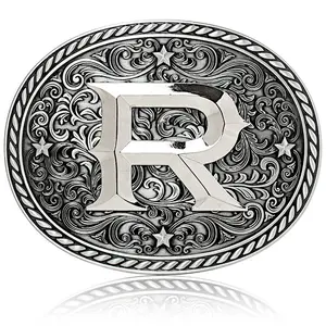 Western Cowboy/Cowgirl Initial Belt Buckle - Silver- Large, Letter Buckles For Men And Women R