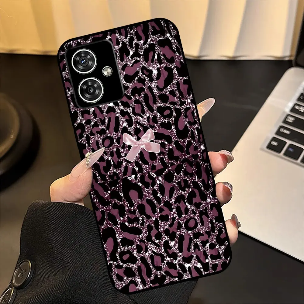 Elegant Leopard Print Phone Case for Motorola Moto G04 G14 G15 G24 G35 G54 G64, Soft Silicone Cover with Anti-Slip Design, Fashionable Gift Item