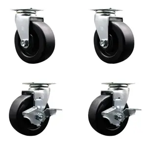 Service Caster TOOL-SCC-20S520-POR-2-TLB-2 Tool Box Caster Wheel Set - 5 in. Flat Free, Easy Rolling Polyolefin Wheels - Industrial Grade - 2 Swivel with Top Lock Brakes