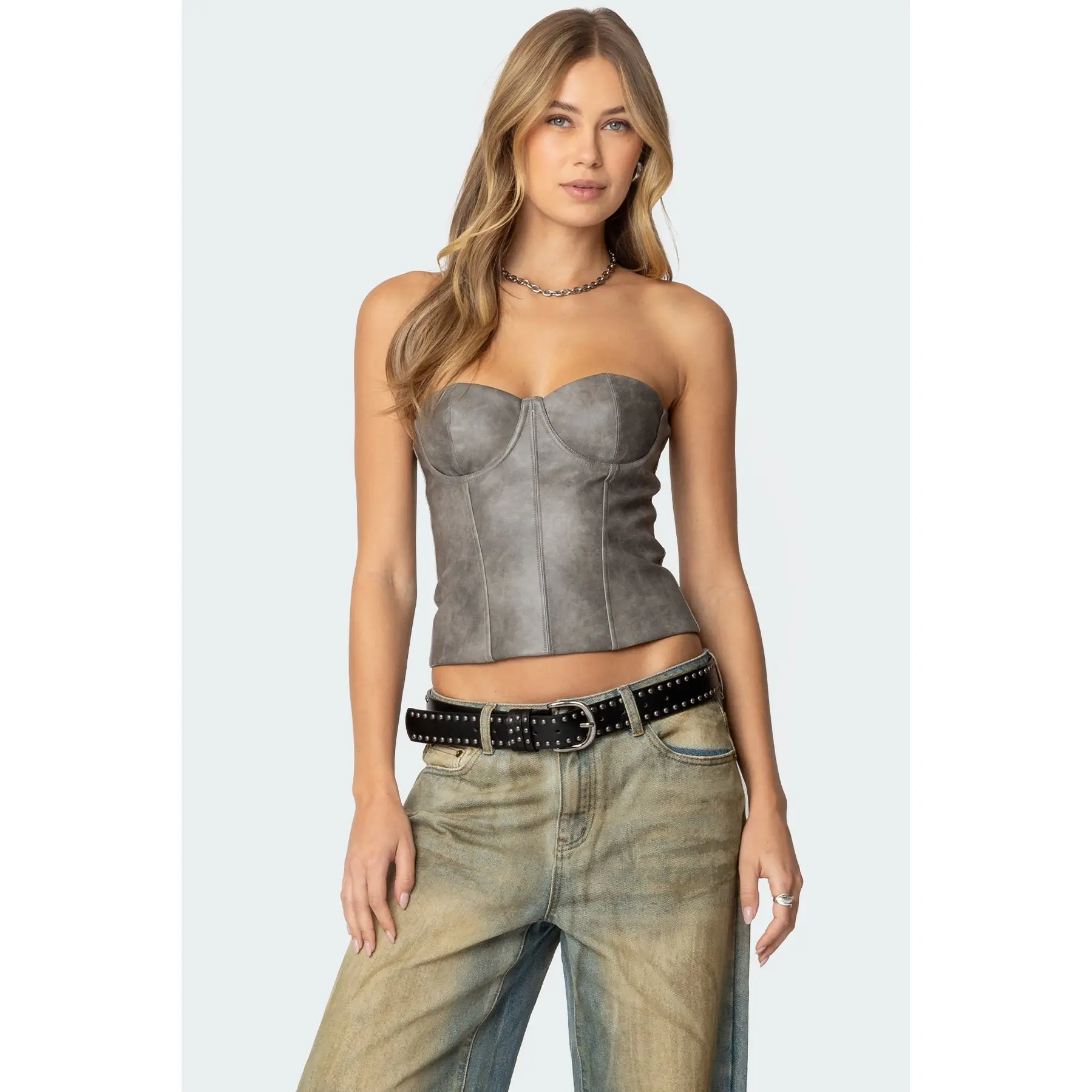 Sulivan Strapless Faux Leather Corset
