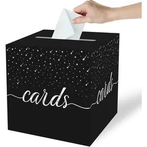 Silver Foil Black Card Box Bride Gift Card Box Birthday Party Gift Receiving Box for Wedding Baby Graduation Retirement Anniversary Decoration Party Supplies