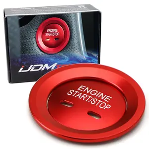iJDMTOY Red Keyless Engine Push Start Button & Surrounding Ring For Cadillac Chevy GMC etc, 2pc Aluminum Ring/Cover Set