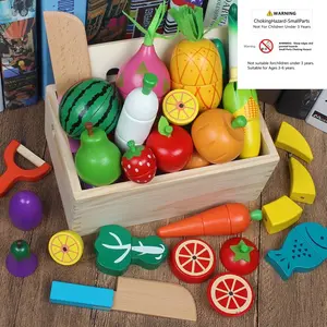 Wooden Fruit Vegetable Cutting Toy, Learn Fruits Vegetables, Baby Life Skills Training, Fun Educational Toy for Kids, Kitchen Play Set