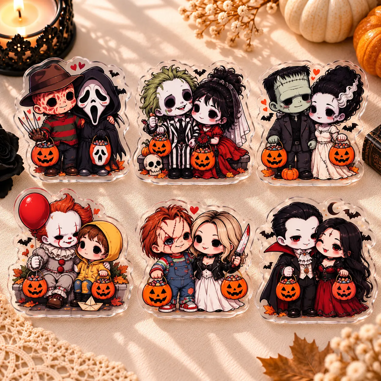 Horror Couple Acrylic Phone Grip, Spooky Halloween Character Phone Holder, Collapsible Phone Stand, Dark Gothic Fall Phone Accessory, Gift for Horror Fans