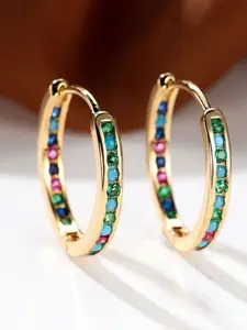 Boho Style Colorful Artificial Zircon Hoop Earrings, Fashion Party Jewelry for Women, Trendy Festival Accessories
