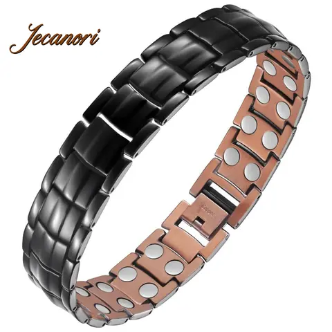 Men's Classic 99.99% Solid Copper Bracelet - Durable Black Finish Copper Black Magnetic Jewelry with Double-Row Strong Magnets, Everyday Wear, Magnetic Field Functionality, Sohochic