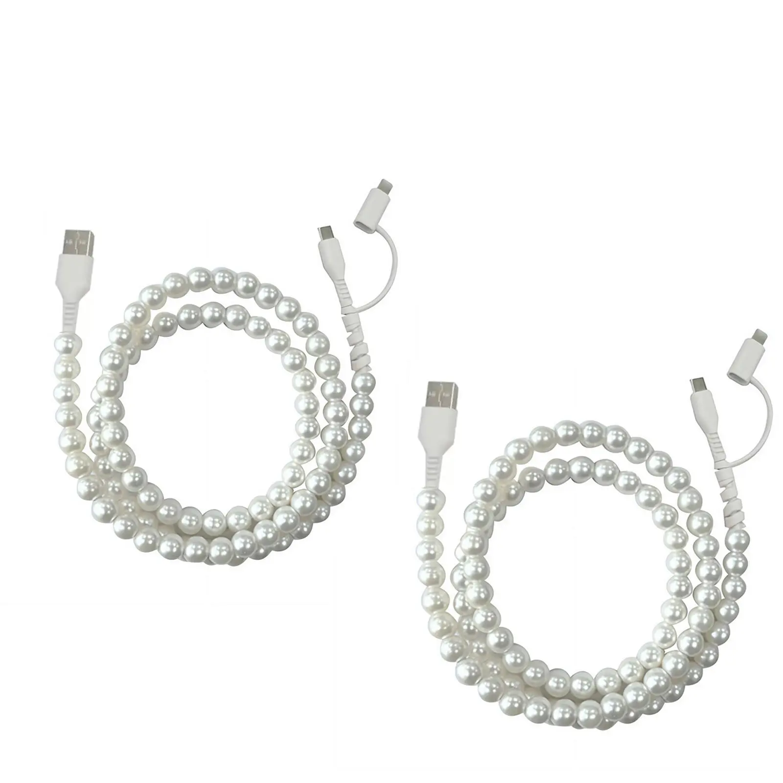 Beaded Charging Cords 4-in-1 USB-C Cable- Fit for all device USBC & Lightening or 2-in-1 data line Compatible with iPhone 17/16, iPad, Samsung, Laptops