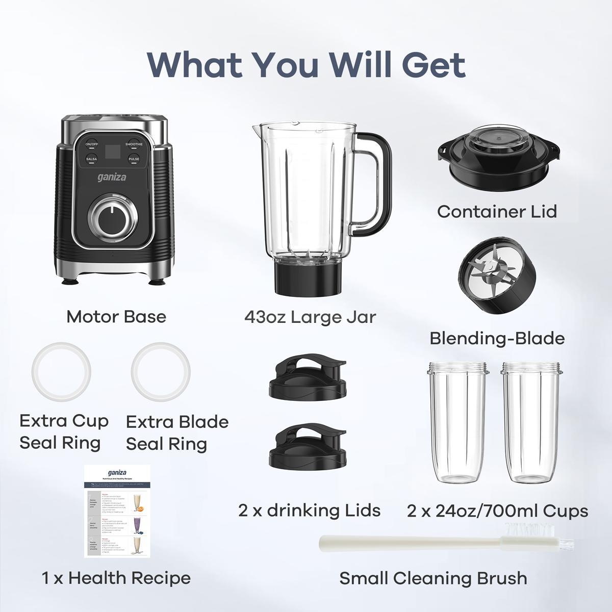 Ganiza Smoothie Blender with 14 Piece Combo Set Includes 4 BPA Free Cups 6 Blade Cross Blade for Smoothies Juices & More 800W Powerful Juicer Machine Multifunctional Blender Juicer