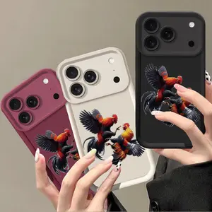 Creative chicken fighting pattern new anti-drop phone case suitable for iPhone 17 Pro Max 16 15 14 13 12 11 - simple and fashionable shock-proof soft shell protection cover, personalized creative protection cover