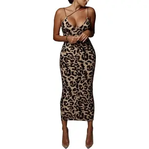 Leopard Print Asymmetrical Sundress Women's Neon Asymmetrical Spaghetti Strap  Deep V-Neck Sleeveless Bodycon Midi Club  2025. dress