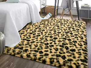 Leopard Fluffy Rugs, Leopard Print Rug for Living Room Bedroom,Soft  Print Rug for   Room, Faux  Printed Carpet for Western Decor,4x6  Black and Khaki