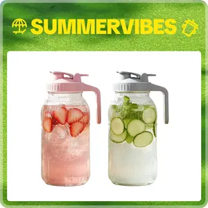 【Summervibes】Vintage Half Gallon Mason Jar Pitcher Large 64 oz Wide Mouth with Lid - 2 Quart Airtight Glass Jug for Water, Juice, Milk, Tea, Iced Coffee and Drinks
