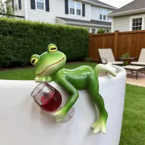 Cute Resin Frog Figurine Lying with Wine Glass for Home Decor – Relaxing Desk & Shelf Decoration, Funny Frog Statue for Office, Apartment Aesthetic, Cozy Room Styling, Unique Gift Idea for Frog Lovers