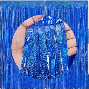 2 Packs 3.2ft x 6.6ft Royal Blue Metallic Tinsel Foil Fringe Curtains Photo Booth Props for Birthday Wedding Engagement Bridal Shower Baby Shower Bachelorette Holiday Celebration Party Decorations