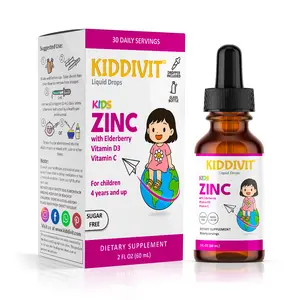 Kiddivit Zinc Liquid Drops for Kids with Elderberry, Vitamin D3 & C – 30 Daily Servings, 2 Fl Oz (60 mL) – Inulin Fortified (Prebiotic, Dietary Fiber) – Sugar Free, Gluten Free, Vegetarian Friendly