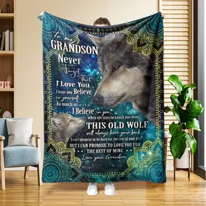 1pc To My Grandson Gift Flannel Throw Blanket Soft Cozy All-Season Use Mixed Colors Contemporary Style Plush Texture Ideal for Sofa Bed Office Travel Car Napping Camping Home Decor Must-Have Camping Accessory Perfect Grandson Gift 280GSM