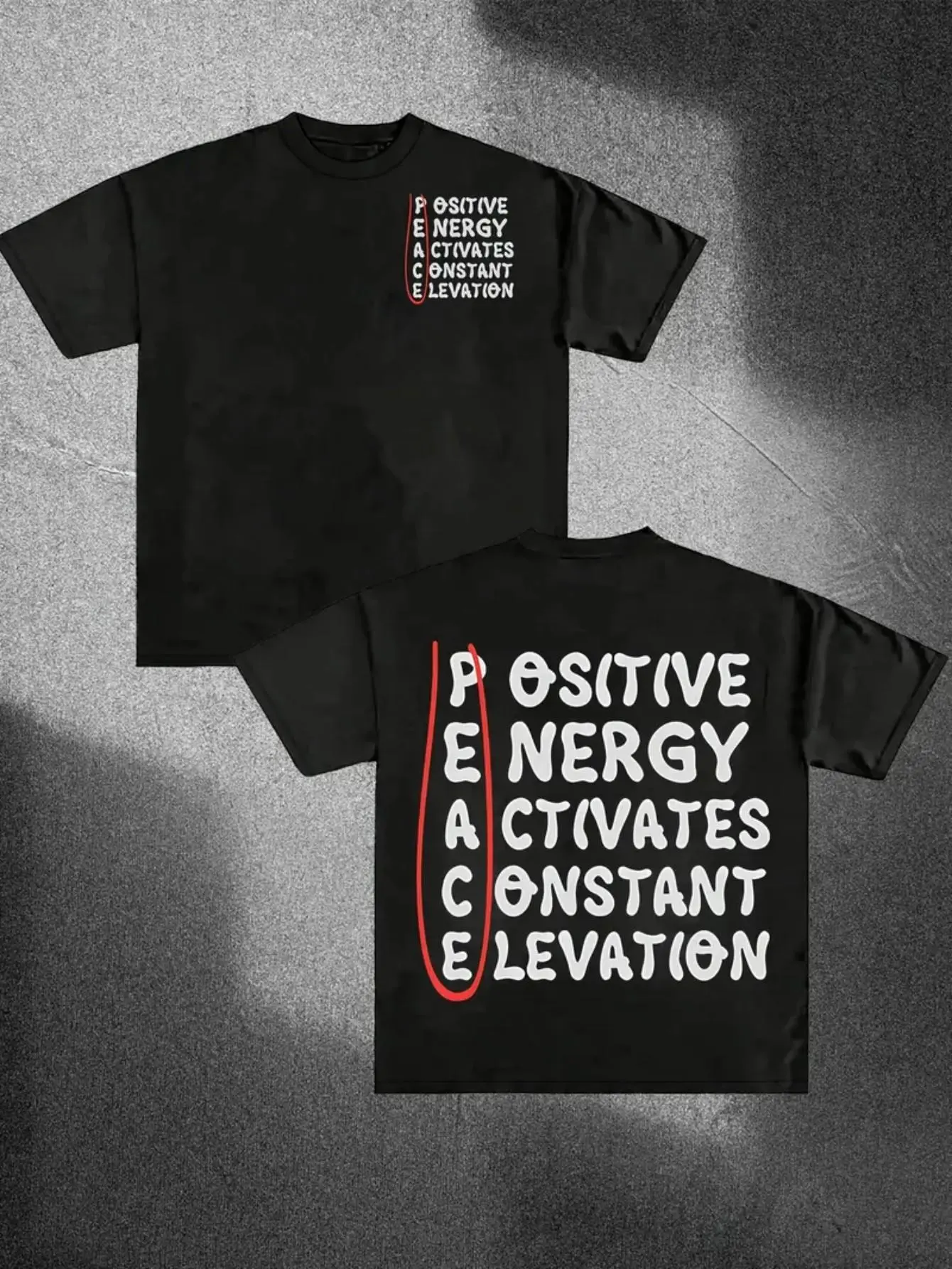 Men's black inspirational T-shirt with positive affirmations (Peace/Energy/Possibilities)Red inspirational quotes and white Greek lettering design, short-sleeved round-neck casual top,suitable as a Father's Day/Christmas gift
