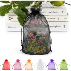 ANZNKU 50 Pack Organza Bags 6x9 inches, Gift Bag Mesh Drawstring Bags for Gifts Large Organza Bag Drawstring for Wedding Party Favor Easter Gift(Black)