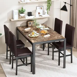 DKLGG Dining Table Set for 4, Modern Kitchen table with 4 PU Leather Chairs, Space-Saving Dinette Table Set for Home Kitchen, Restaurant Living Room Furniture