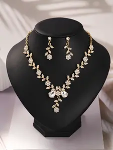 Fashion Flower Jewelry Set, Party Banquet Accessories, Bride Wedding Accessory, Birthday Gift, Elegant Floral Motif Necklace and Earrings, Trendy Jewelry Set, Alloy Material, Elegant Appeal